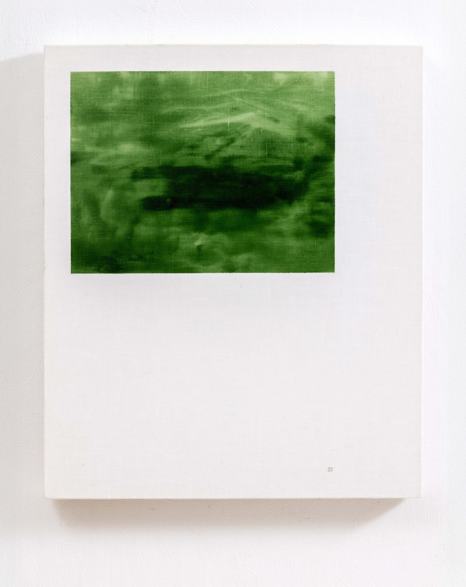 Prūsijas zaļais. 22. lapa | Prussian Green. Page 22, 2025. Oil on canvas, 46 x 36 cm.