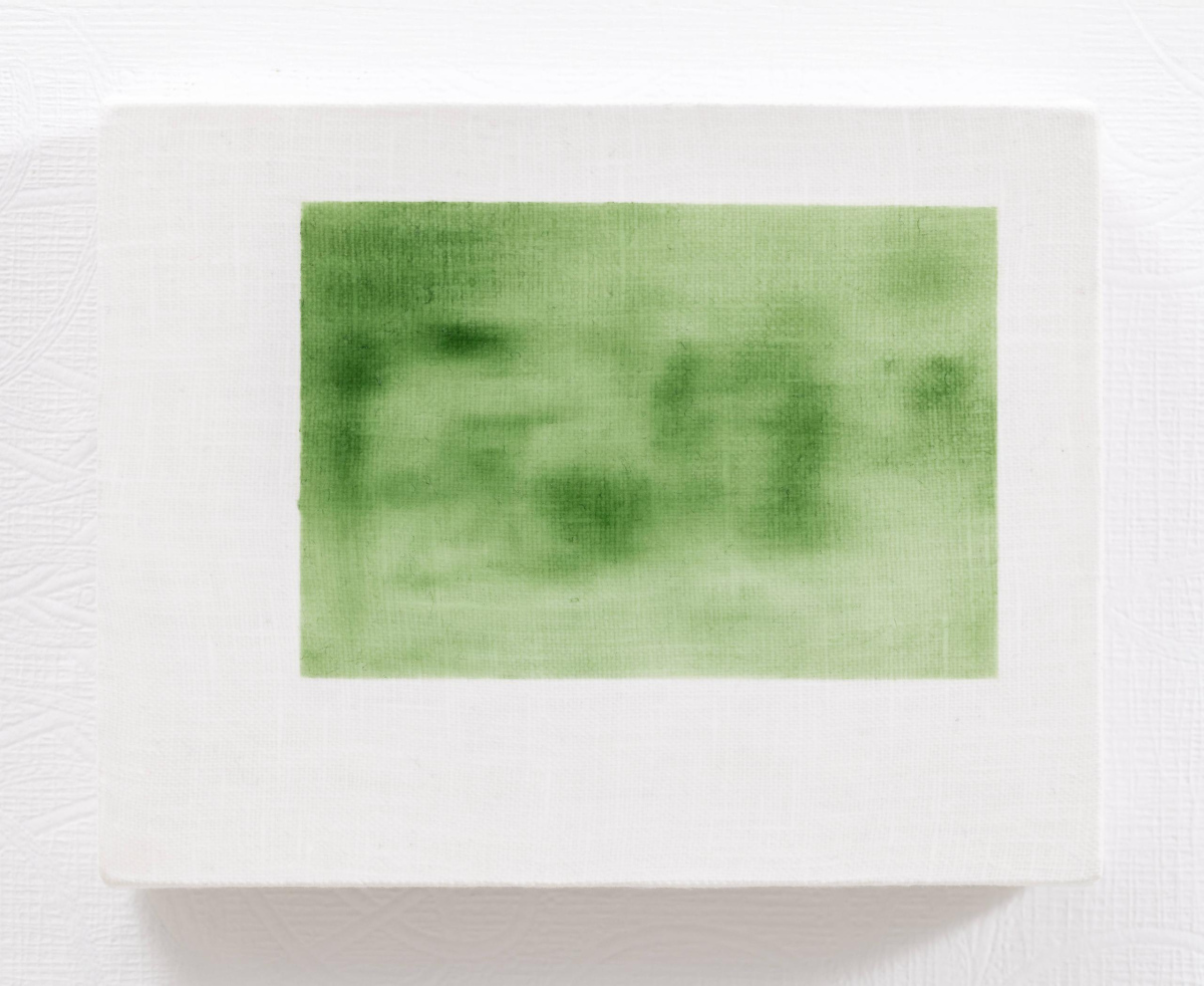 Prūsijas zaļais. 34. lappuse | Prussian Green. Page 34, 2025. Oil on canvas, 15 x 19 cm.