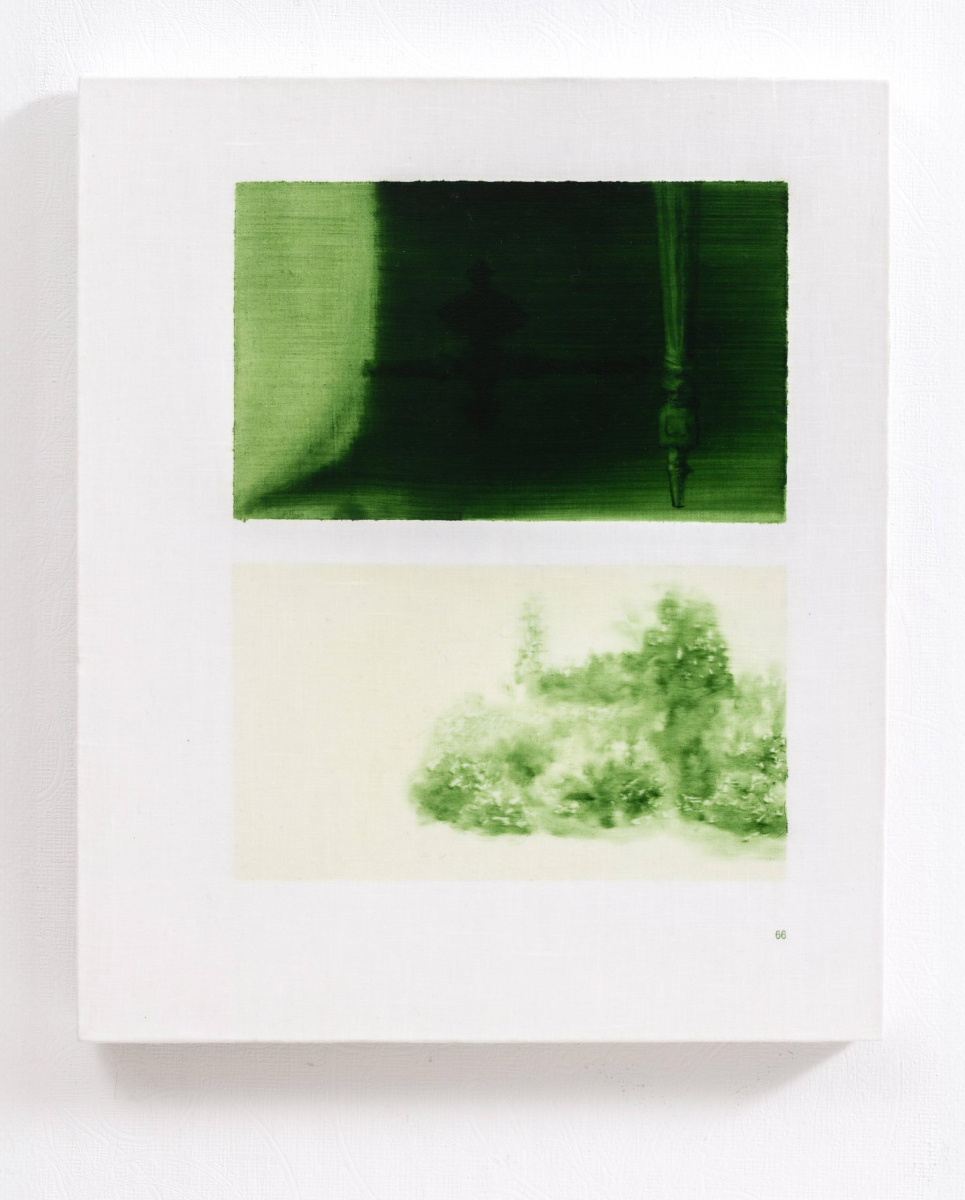 Prūsijas zaļais. 66. lappuse | Prussian Green. Page 66, 2025. Oil on canvas, 46 x 36 cm.