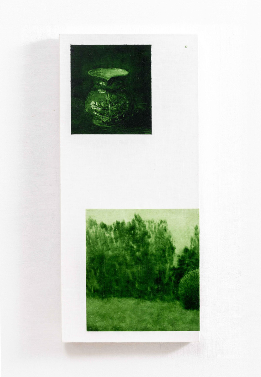 Prūsijas zaļais. 80. lappuse | Prussian Green. Page 80, 2025. Oil on canvas, 55 x 25 cm.