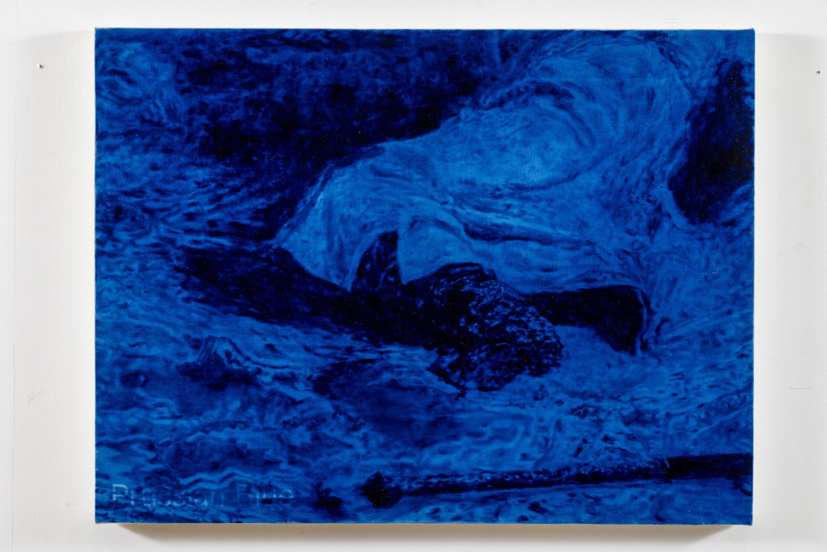 Prūsijas zilais Nr. 1 |&nbsp;Prussian Blue No. 1, 2025. Oil on linen, 60 × 80 cm.