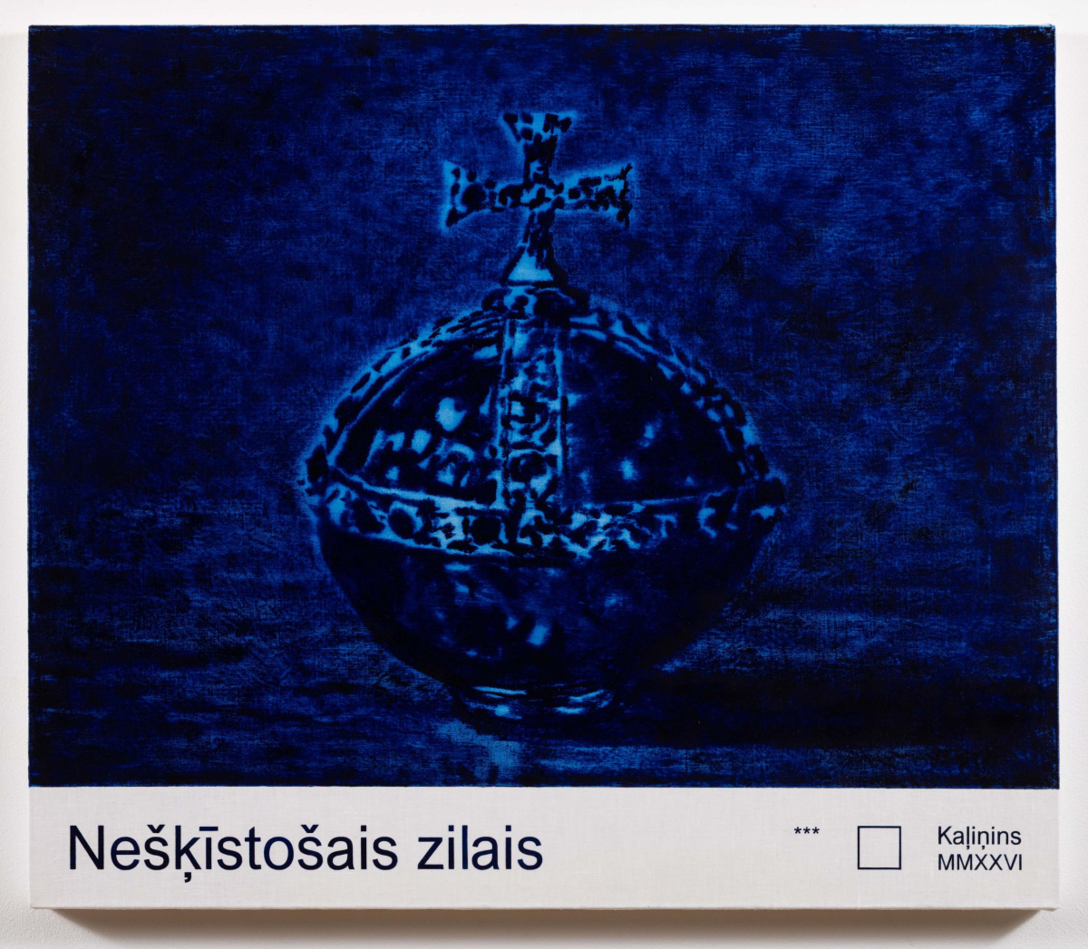 Prūsijas zilais Nr. 9 | Prussian Blue No. 9, 2026. Lins, eļļa | Oil on linen, 59.5 × 69.5 × 3 cm.